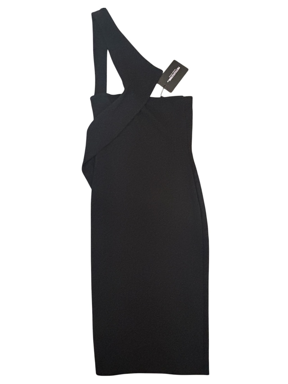 NWT PrettyLittleThing Black One-Shoulder Asymmetric Midi Dress